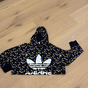 Adidas Hoodie Womens Size Small Multicolor Allover Print Floral Cropped Pullover